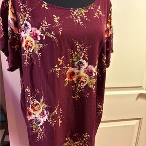 CJ Banks Floral Blouse - Burgundy and Multicolor